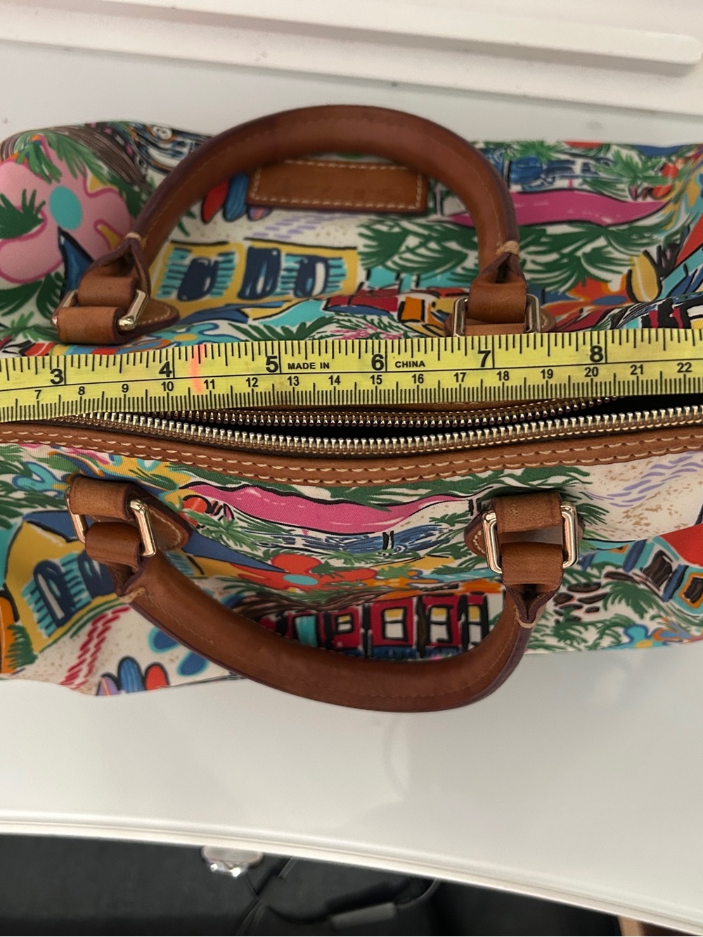 Dooney & Bourke Barrel bag Multicolor Tropical Print Satchel with Brown Handles - Picture 14 of 14